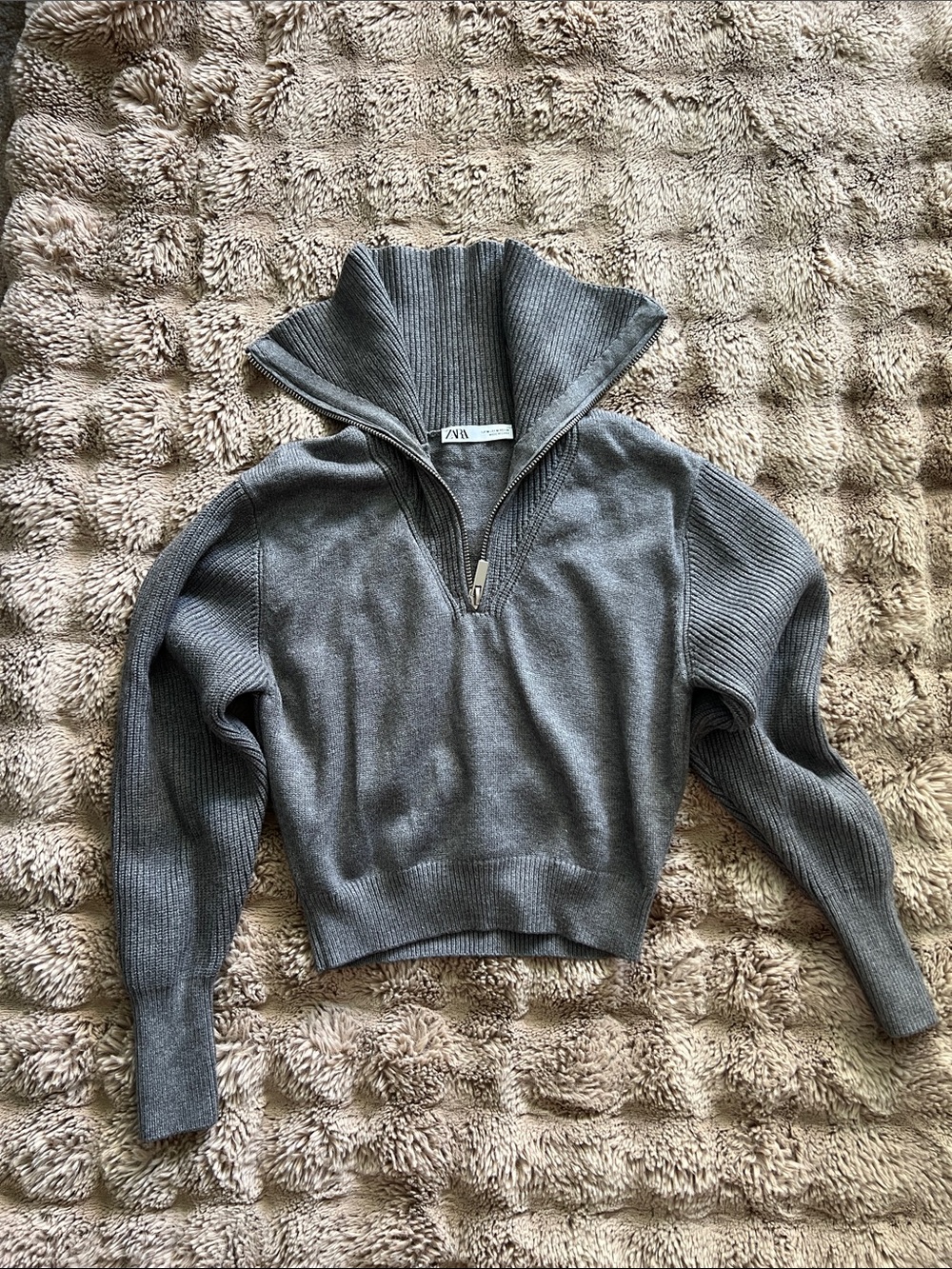 Zara Charcoal Half-Zip Ribbed Mock Neck Sweater